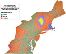 Deposition of radioactive silver (Ag112) in the Northeastern United States from nuclear testing at the Nevada Test Site, 1951-1962. Color gradient map.