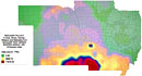 Nuclear fallout in the Midwest from the Buster-Jangle test serites (color gradient map)