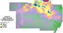 Nuclear fallout in the Midwest from the Nevada Test Site (color gradient map.)