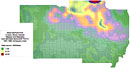 Manganese 54 deposited in the Midwest from nuclear tests (shown as a color gradient map.)