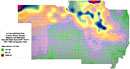 Indium-115m deposited in the Midwest from nuclear tests, 1951-1962 shown as a color gradient map.
