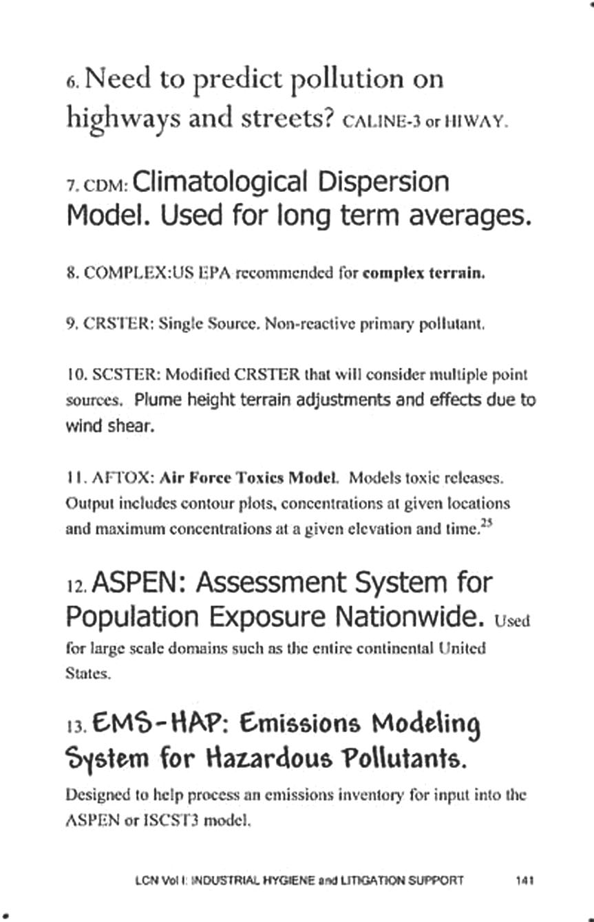 Page from LEGIS CONCISE NOTES: Air Dispersion modeling.