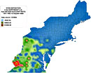 Deposition of radioactive tungsten 185 (W185) in the Northeast United States, 1951-1962 (gradient map.)