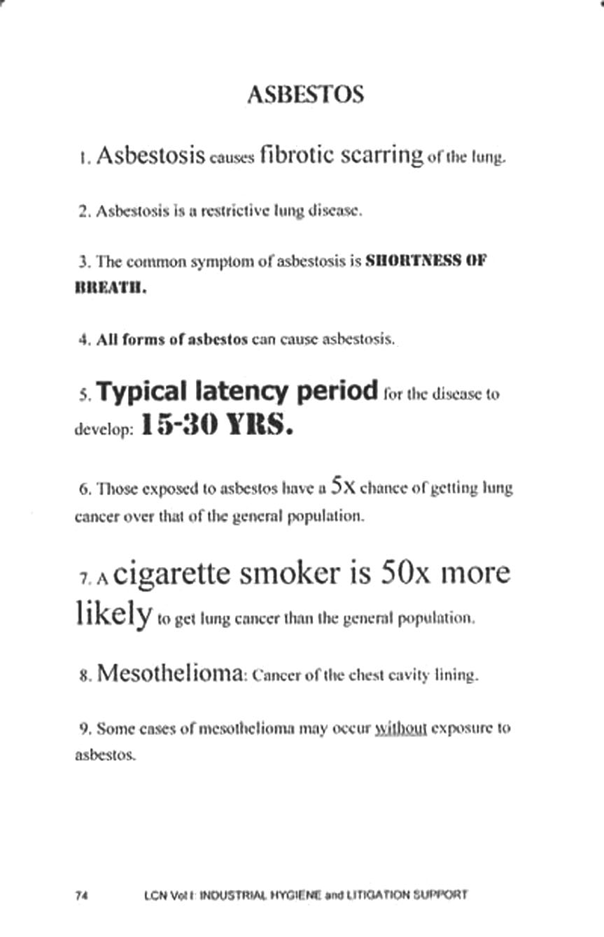 Page from LEGIS CONCISE NOTES: Asbestos.