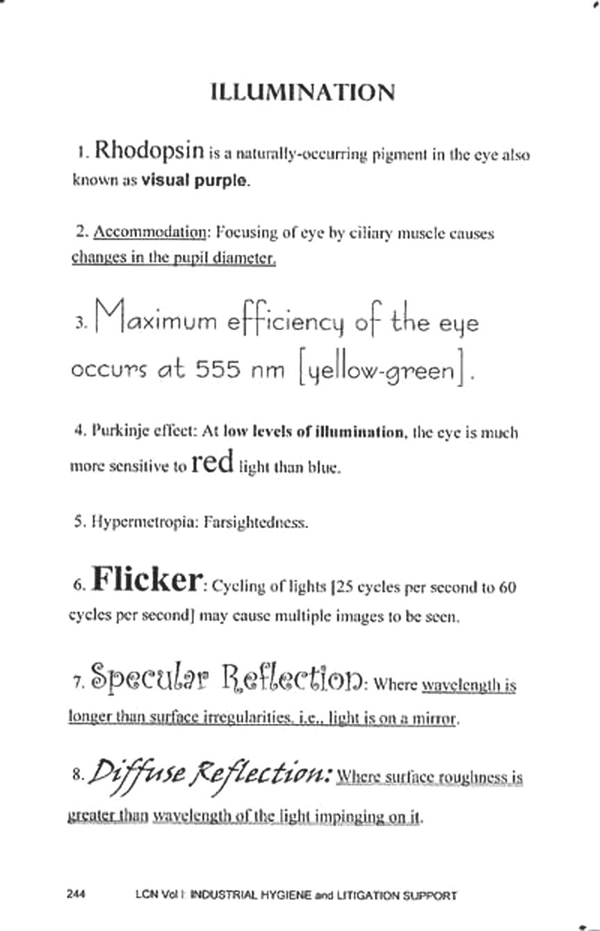 Page from Legis Concise Notes: Illumination.